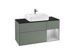 Villeroy und Boch Finion Waschtischunterschrank F172GJGM 120cm, Abdeckplatte black matt, Regal rechts Light grey matt, Olive Matt Lacquer
