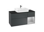 Villeroy und Boch Finion Waschtischunterschrank F172GJHG 120cm, Abdeckplatte black matt, Regal rechts Light grey matt, Midnight Blue Matt Lacquer