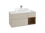 Villeroy und Boch Finion Waschtischunterschrank G171GNHH 120cm, Abdeckplatte white matt, Emotion, Regal rechts Walnut veneer, Sand Matt Lacquer