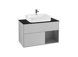 Villeroy und Boch Finion Waschtischunterschrank G122GKGJ 100cm, Abdeckplatte black matt, Emotion, Regal rechts Anthracite matt, Light grey matt