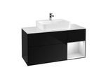 Villeroy und Boch Finion Waschtischunterschrank G171MTPH 120cm, Abdeckplatte white matt, Emotion, Regal rechts White matt lacquer, Glossy Black Lacquer