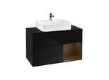 Villeroy und Boch Finion Waschtischunterschrank G122GNPH 100cm, Abdeckplatte black matt, Emotion, Regal rechts Walnut veneer, Glossy Black Lacquer