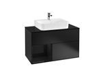 Villeroy und Boch Finion Waschtischunterschrank G112PHPD 100cm, Abdeckplatte black matt, Emotion, Regal links Glossy Black Lacquer, Black matt lacquer
