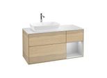Villeroy und Boch Finion Waschtischunterschrank G811GJPC 120cm, Abdeckplatte white matt, Emotion, Regale Light grey matt lacquer, Oak Veneer