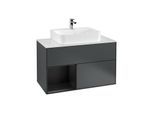 Villeroy und Boch Finion Waschtischunterschrank G111PDHG 100cm, Abdeckplatte white matt, Emotion, Regal links Black matt lacquer, Midnight Blue Matt Lacquer