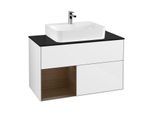 Villeroy und Boch Finion Waschtischunterschrank F112GNGF 100cm, Abdeckplatte white matt, Regal links Walnut veneer, Glossy white lacquer