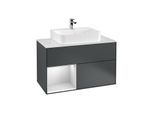 Villeroy und Boch Finion Waschtischunterschrank G111MTHG 100cm, Abdeckplatte white matt, Emotion, Regal links White matt lacquer, Midnight Blue Matt Lacquer