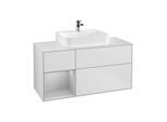 Villeroy und Boch Finion Waschtischunterschrank G161GJMT 120cm, Abdeckplatte white matt, Emotion, Regal links Light grey matt, White matt lacquer