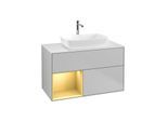 Villeroy und Boch Finion Waschtischunterschrank G771HFGJ 100cm, Abdeckplatte white matt, Emotion, Regale Gold matt lacquer, Light grey matt