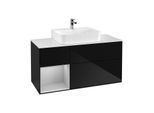 Villeroy und Boch Finion Waschtischunterschrank G161GJPH 120cm, Abdeckplatte white matt, Emotion, Regal links Light grey matt, Glossy Black Lacquer