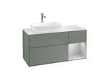 Villeroy und Boch Finion Waschtischunterschrank F811GJGM 120cm, Abdeckplatte white matt, Regale Light grey matt lacquer, Olive Matt Lacquer