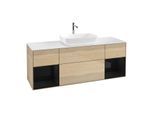 Villeroy und Boch Finion Waschtischunterschrank G861PHPC 160cm, Abdeckplatte white matt, Emotion, Regale Glossy black lacquer, Oak Veneer