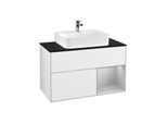 Villeroy und Boch Finion Waschtischunterschrank G122GJGF 100cm, Abdeckplatte black matt, Emotion, Regal rechts Light grey matt, Glossy white lacquer