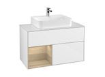 Villeroy und Boch Finion Waschtischunterschrank G111PCGF 100cm, Abdeckplatte white matt, Emotion, Regal links Oak Veneer, Glossy white lacquer
