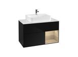 Villeroy und Boch Finion Waschtischunterschrank G121PCPH 100cm, Abdeckplatte white matt, Emotion, Regal rechts Oak Veneer, Glossy Black Lacquer