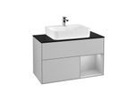 Villeroy und Boch Finion Waschtischunterschrank G122GJGJ 100cm, Abdeckplatte black matt, Emotion, Regal rechts Light grey matt, Light grey matt