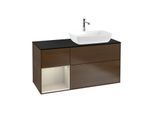 Villeroy und Boch Finion Waschtischunterschrank F802HHGN 120cm, Abdeckplatte black matt, Regale sand matt lacquer, Walnut veneer