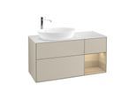 Villeroy und Boch Finion Waschtischunterschrank F931PCHH 120cm, Abdeckplatte white matt, Regale Oak Veneer, Sand Matt Lacquer