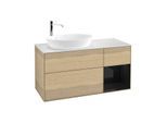 Villeroy und Boch Finion Waschtischunterschrank F931PHPC 120cm, Abdeckplatte white matt, Regale Glossy black lacquer, Oak Veneer