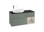 Villeroy und Boch Finion Waschtischunterschrank G932HHGM 120cm, Abdeckplatte black matt, Emotion, Regale sand matt lacquer, Olive Matt Lacquer