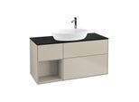 Villeroy und Boch Finion Waschtischunterschrank F942HHHH 120cm, Abdeckplatte black matt, Regale sand matt lacquer, Sand Matt Lacquer