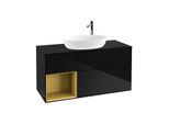 Villeroy und Boch Finion Waschtischunterschrank F942HFPH 120cm, Abdeckplatte black matt, Regale Gold matt lacquer, Glossy Black Lacquer