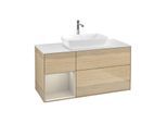 Villeroy und Boch Finion Waschtischunterschrank F821HHPC 120cm, Abdeckplatte white matt, Regale sand matt lacquer, Oak Veneer