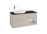 Villeroy und Boch Finion Waschtischunterschrank F932GJHH 120cm, Abdeckplatte black matt, Regale Light grey matt lacquer, Sand Matt Lacquer