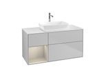 Villeroy und Boch Finion Waschtischunterschrank F821HHGJ 120cm, Abdeckplatte white matt, Regale sand matt lacquer, Light grey matt