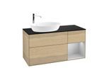 Villeroy und Boch Finion Waschtischunterschrank F932GJPC 120cm, Abdeckplatte black matt, Regale Light grey matt lacquer, Oak Veneer