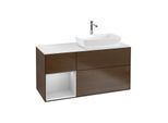 Villeroy und Boch Finion Waschtischunterschrank G801GJGN 120cm, Abdeckplatte white matt, Emotion, Regale Light grey matt lacquer, Walnut veneer
