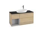 Villeroy und Boch Finion Waschtischunterschrank F942GJPC 120cm, Abdeckplatte black matt, Regale Light grey matt lacquer, Oak Veneer