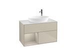 Villeroy und Boch Finion Waschtischunterschrank F891HHHH 100cm, Abdeckplatte white matt, Regale sand matt lacquer, Sand Matt Lacquer