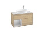 Villeroy und Boch Finion Waschtischunterschrank F891GJPC 100cm, Abdeckplatte white matt, Regale Light grey matt lacquer, Oak Veneer