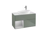 Villeroy und Boch Finion Waschtischunterschrank G891GJGM 100cm, Abdeckplatte white matt, Emotion, Regale Light grey matt lacquer, Olive Matt Lacquer