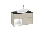 Villeroy und Boch Finion Waschtischunterschrank F892GFHH 100cm, Abdeckplatte black matt, Regale Glossy white lacquer, Sand Matt Lacquer