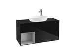 Villeroy und Boch Finion Waschtischunterschrank F942GJPH 120cm, Abdeckplatte black matt, Regale Light grey matt lacquer, Glossy Black Lacquer