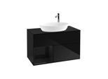 Villeroy und Boch Finion Waschtischunterschrank F892PHPH 100cm, Abdeckplatte black matt, Regale Glossy black lacquer, Glossy Black Lacquer