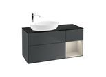 Villeroy und Boch Finion Waschtischunterschrank F932HHHG 120cm, Abdeckplatte black matt, Regale sand matt lacquer, Midnight Blue Matt Lacquer