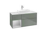 Villeroy und Boch Finion Waschtischunterschrank F821GJGM 120cm, Abdeckplatte white matt, Regale Light grey matt lacquer, Olive Matt Lacquer