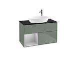 Villeroy und Boch Finion Waschtischunterschrank F892GJGM 100cm, Abdeckplatte black matt, Regale Light grey matt lacquer, Olive Matt Lacquer