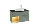 Villeroy und Boch Finion Waschtischunterschrank G892HFGM 100cm, Abdeckplatte black matt, Emotion, Regale Gold matt lacquer, Olive Matt Lacquer