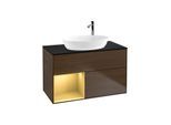 Villeroy und Boch Finion Waschtischunterschrank G892HFGN 100cm, Abdeckplatte black matt, Emotion, Regale Gold matt lacquer, Walnut veneer