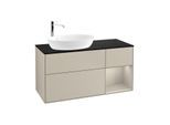Villeroy und Boch Finion Waschtischunterschrank F932HHHH 120cm, Abdeckplatte black matt, Regale sand matt lacquer, Sand Matt Lacquer
