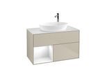 Villeroy und Boch Finion Waschtischunterschrank F891GFHH 100cm, Abdeckplatte white matt, Regale Glossy white lacquer, Sand Matt Lacquer