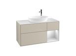 Villeroy und Boch Finion Waschtischunterschrank F951MTHH 120cm, Abdeckplatte white matt, Regale White matt lacquer, Sand Matt Lacquer