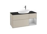 Villeroy und Boch Finion Waschtischunterschrank G952GJHH 120cm, Abdeckplatte black matt, Emotion, Regale Light grey matt lacquer, Sand Matt Lacquer