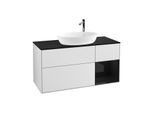 Villeroy und Boch Finion Waschtischunterschrank G952PHMT 120cm, Abdeckplatte black matt, Emotion, Regale Glossy black lacquer, White matt lacquer
