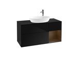 Villeroy und Boch Finion Waschtischunterschrank G952GNPH 120cm, Abdeckplatte black matt, Emotion, Regale Walnut Veneer, Glossy Black Lacquer