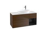 Villeroy und Boch Finion Waschtischunterschrank G951PHGN 120cm, Abdeckplatte white matt, Emotion, Regale Glossy black lacquer, Walnut veneer